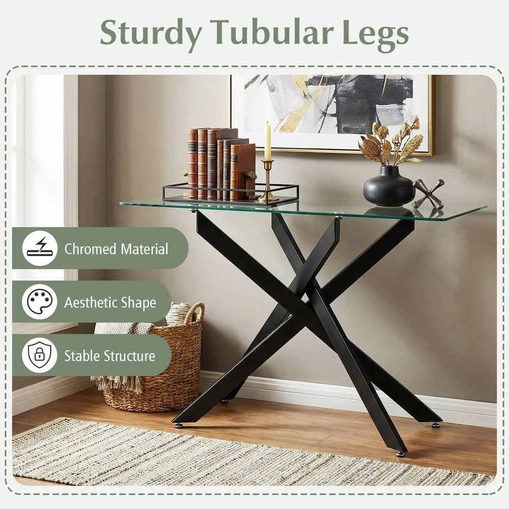 Costway Glass Console Table 115CM Entryway Table w/ Clear Tempered Glass Top in Black 5