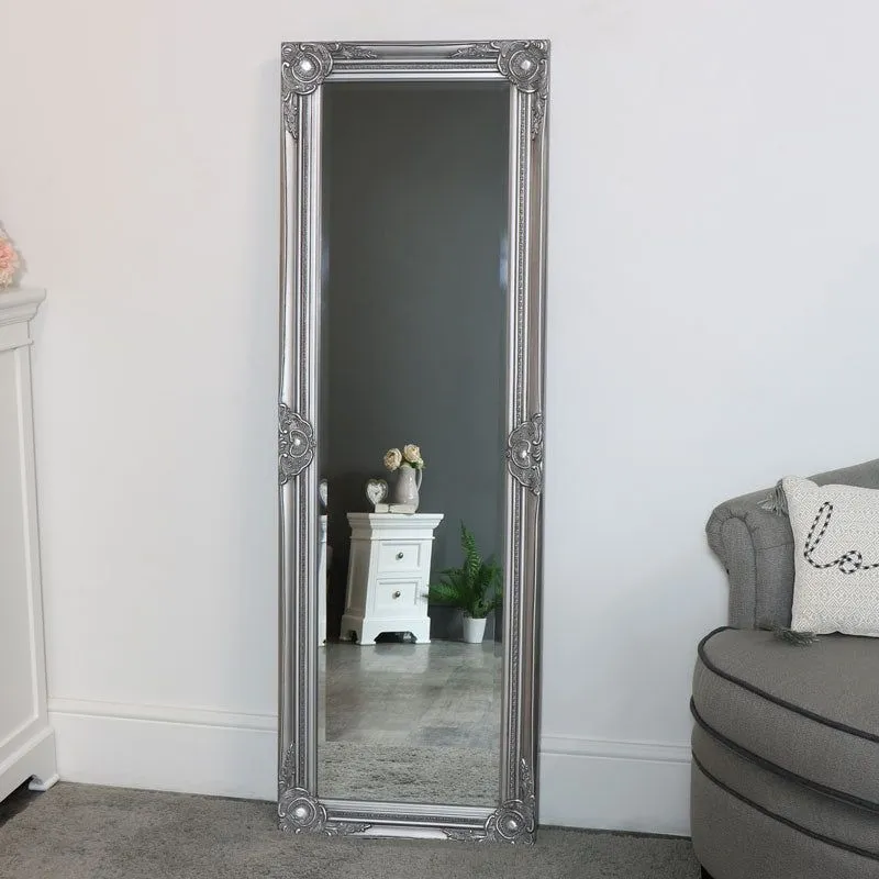 Melody Maison Tall Silver Mirror With Bevelled Glass 47cm X 142cm in Metallic Silver