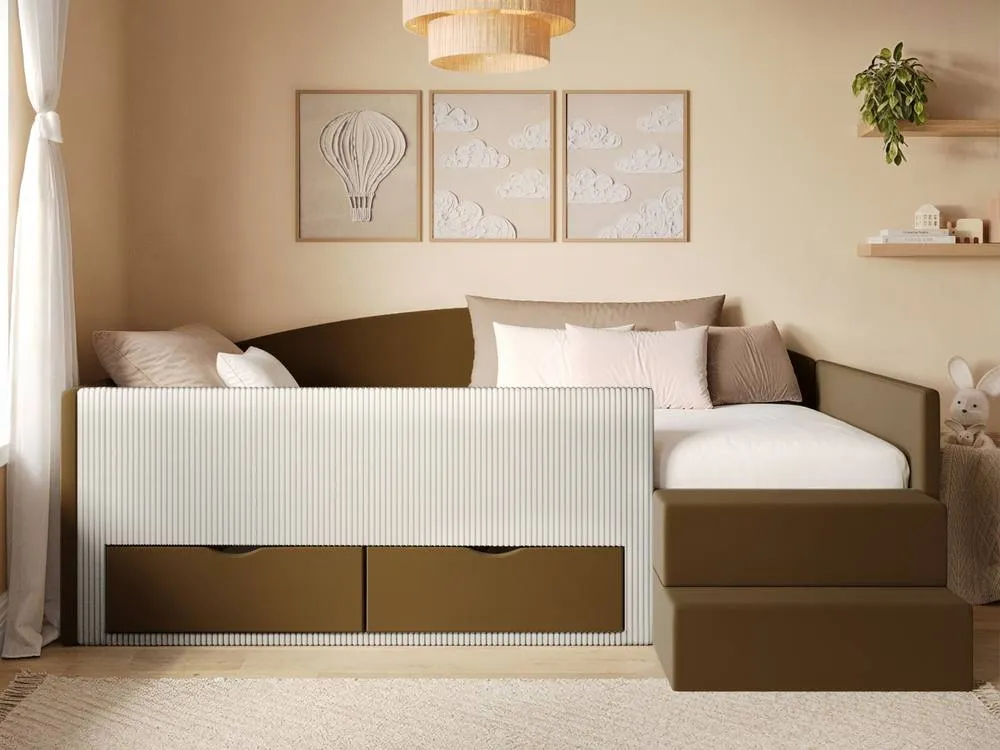 Flair Elisa Velvet Storage Low Sleeper Bed with Beige Cord in Brown 3