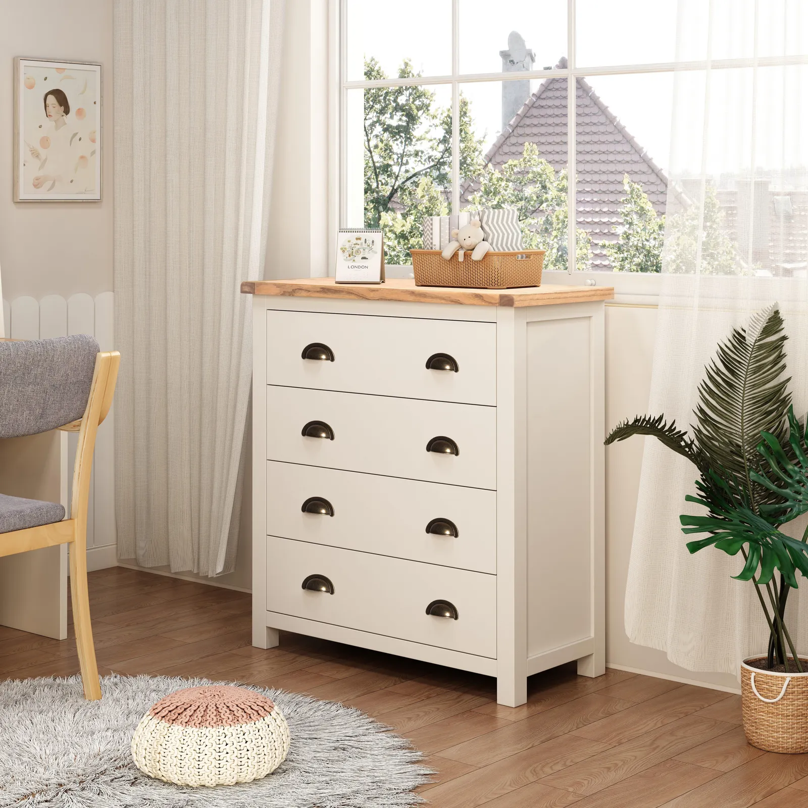 Cabinet Bits Lovere 4 Drawer Chest of Drawers Brass Cup Handle in Off-White