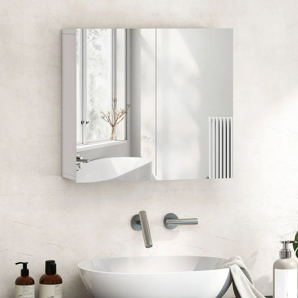 HOMCOM Bathroom Mirror Cabinet with 2 Doors & Adjustable Shelf, White