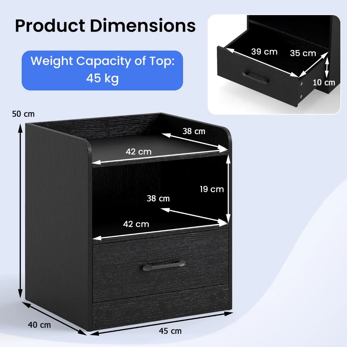 Costway Small Bedside Table Modern Nightstand with Drawer-Black in Black 3