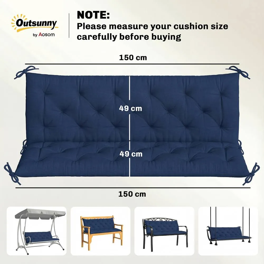 OUTSUNNY 2 Seater Garden Bench Cushion Outdoor Seat Pad with Ties in Blue 3