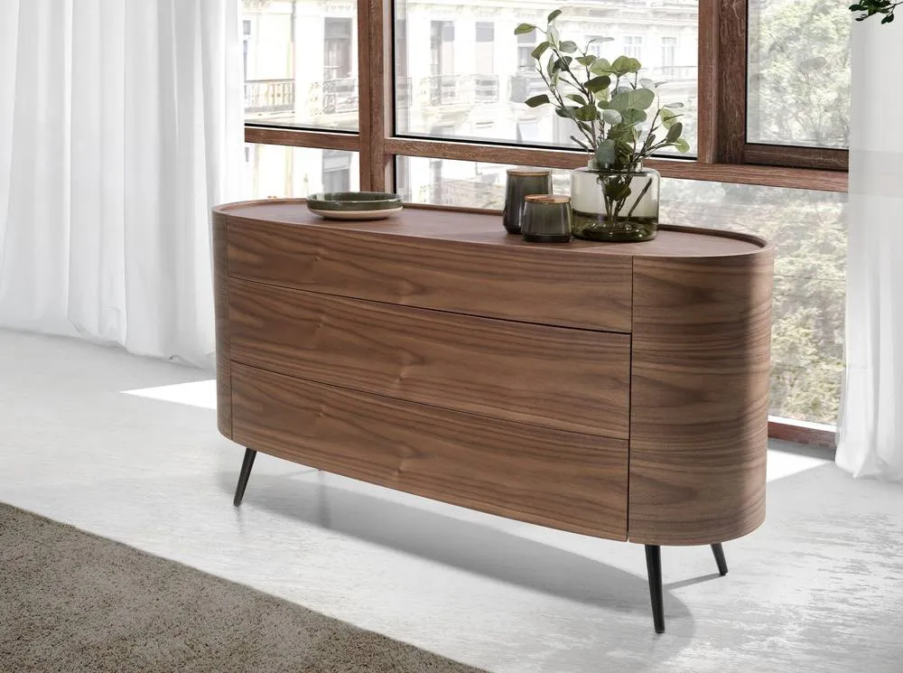 Angel Cerda Walnut Veneer Chest of Drawers with Black Steel Legs in Brown 3