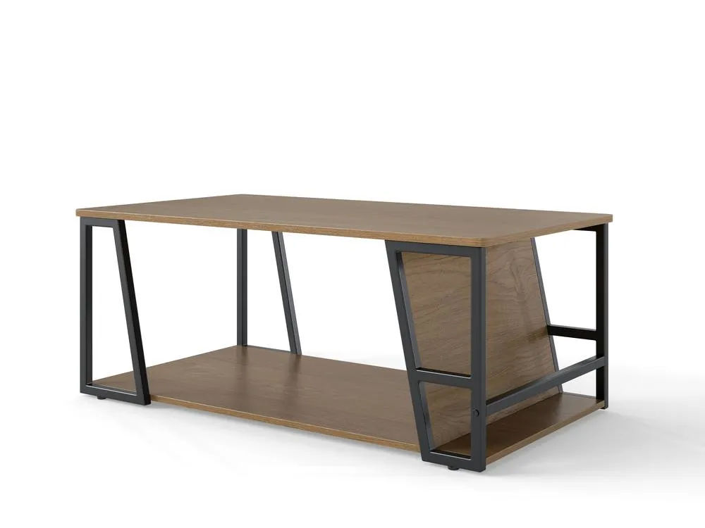 Costway Rectangle Coffee Table 2-tier Cocktail Center Accent Table w/ Shelf in Natural 2