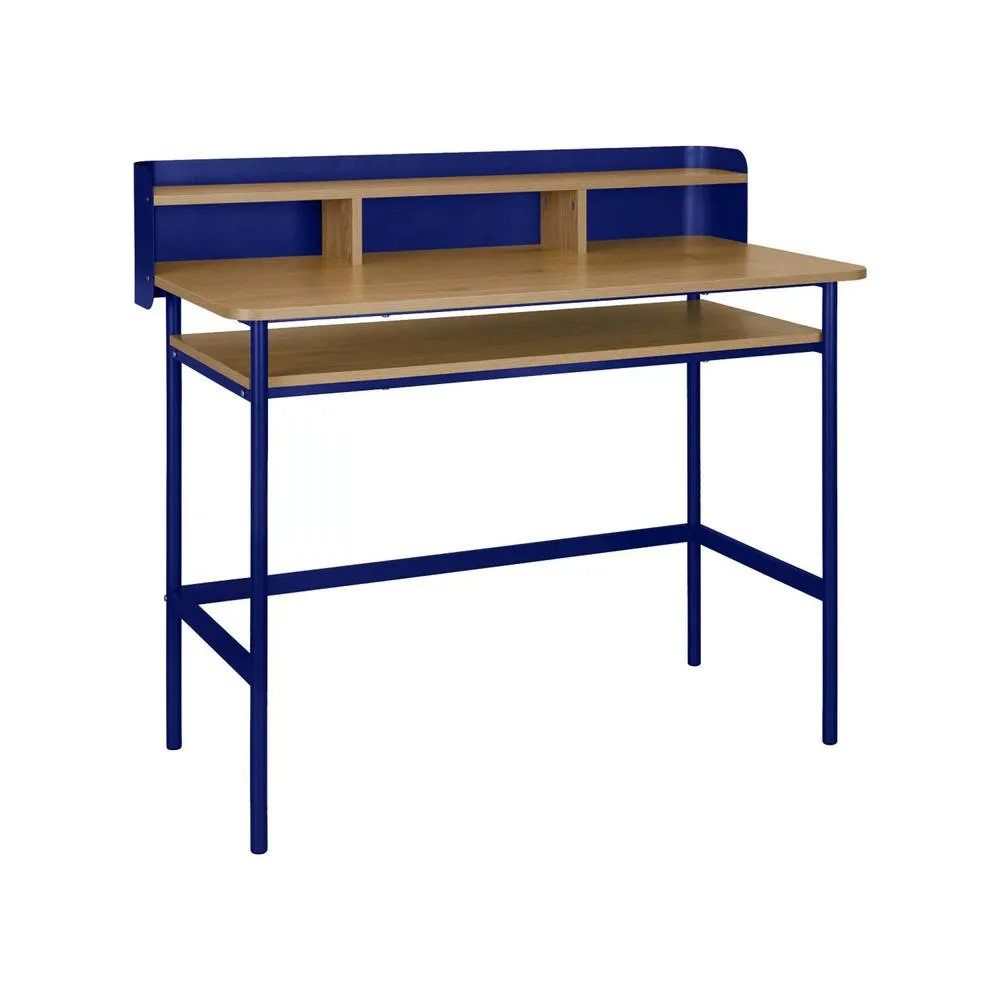 sweeek Metal desk with wood decor 3 niches in Blue 2