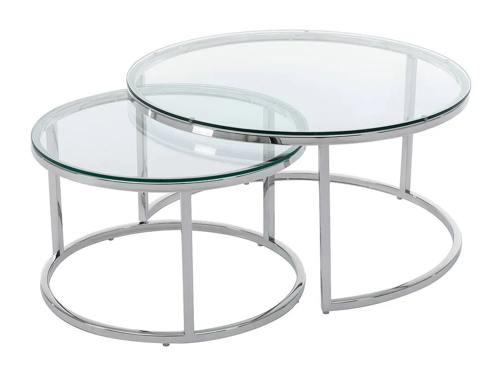 Vente-unique Nesting Coffee Tables In Tempered Glass & Stainless Steel - Silver in Clear 6