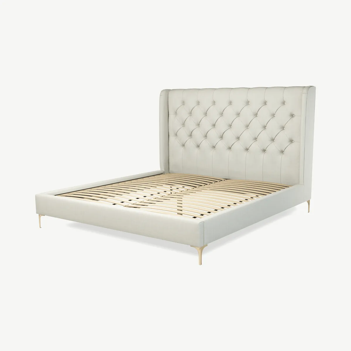 Romare Super King Size Bed, Putty Cotton with Brass Legs