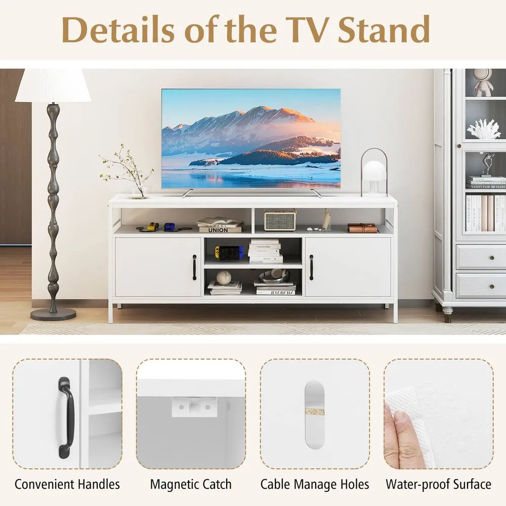 Costway TV Stand for TVs up to 65" 147 cm TV Console Table with Storage-White in White 5