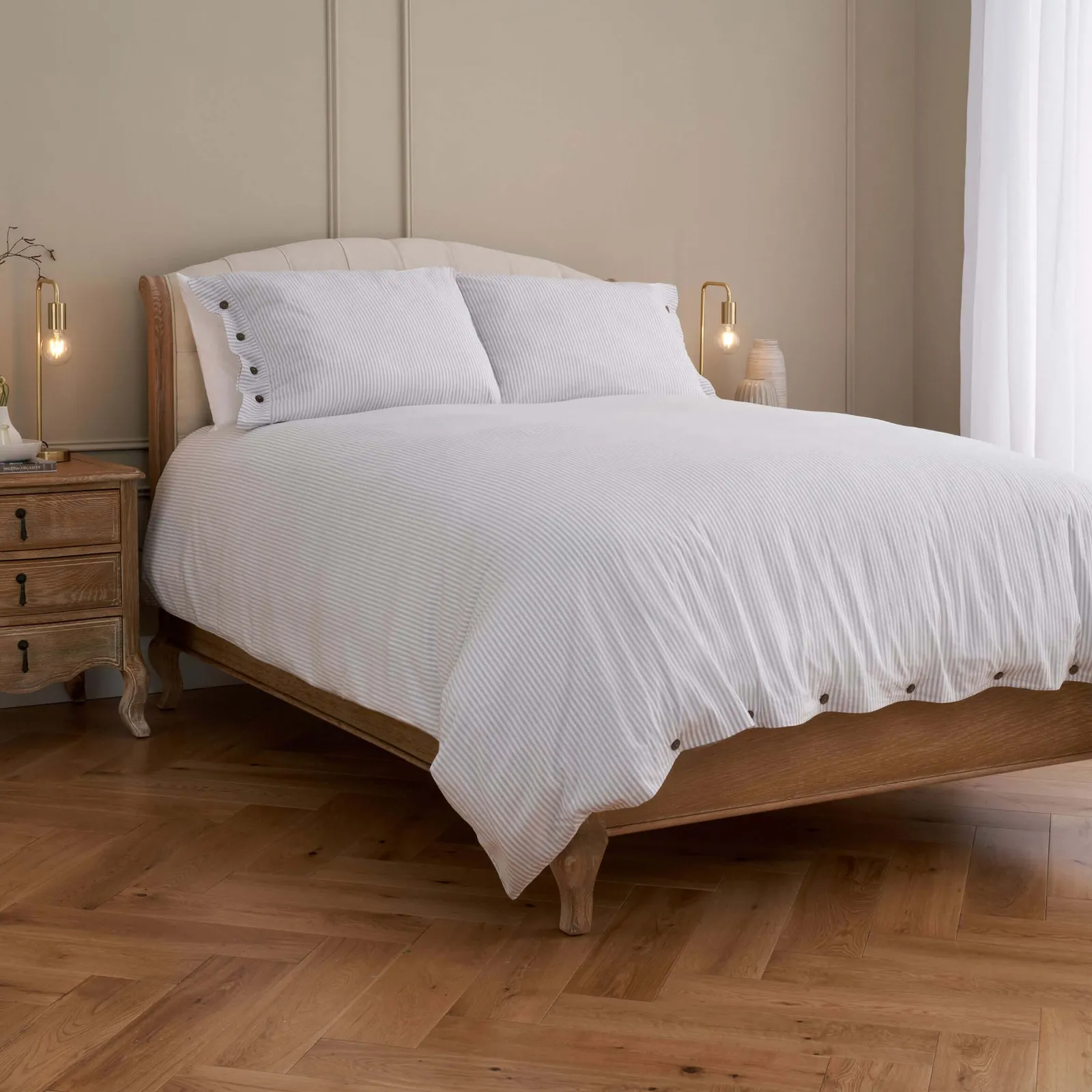 Cotton Collection Dyed Stripe Duvet Cover, King - Grey