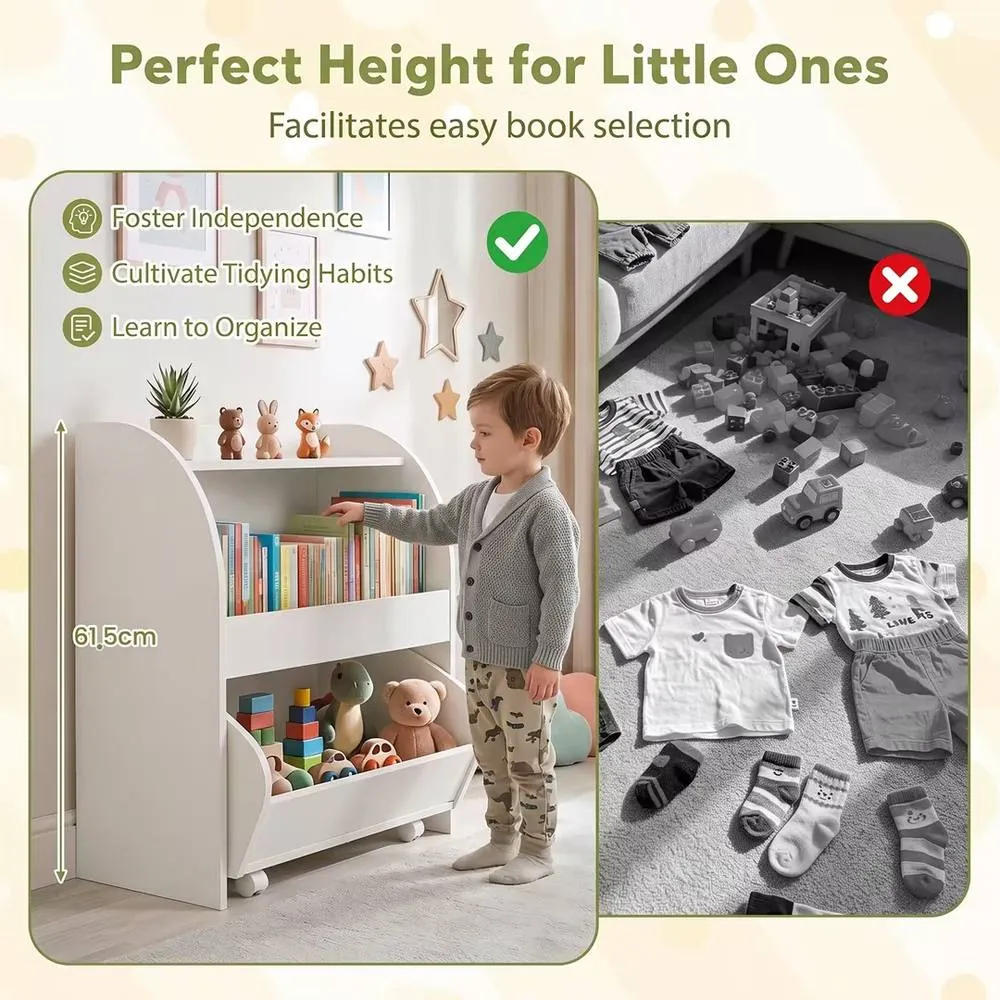 Costway Toy Storage Shelf Toy Organizer with 2 Open Shelves For Playroom in White 4