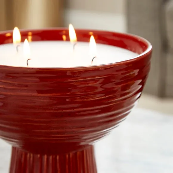 Textured Ceramic Woody Round Multi Wick Candle 2