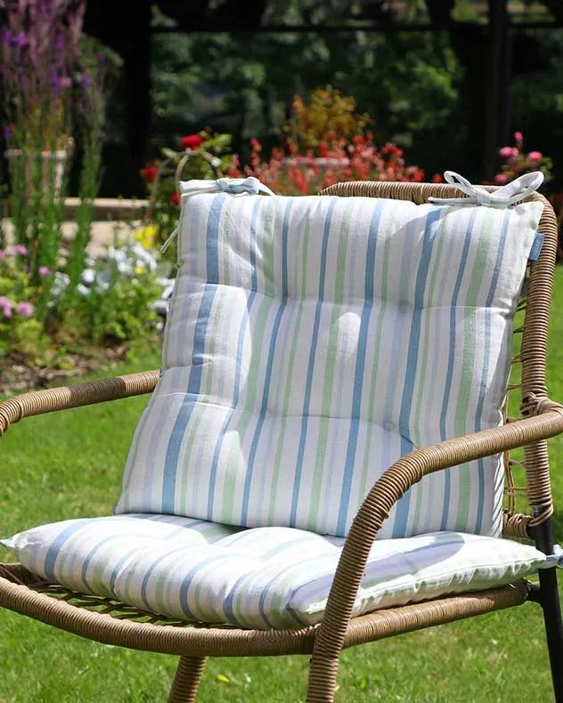 Dibor Set of 4 Traditional Blue Striped Indoor Outdoor Chair Seat Pads L40cm x W40cm 3