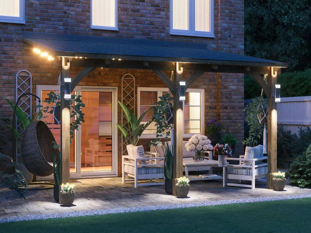 Dunster House Lean To Wooden Gazebo Canopy with Shingles 4m x 3m - Leviathan in Brown 5