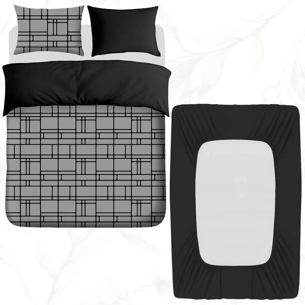 Grace Brushed Reversible Duvet Cover Set with Fitted Sheet in Grey