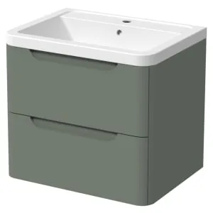 Wickes Malmo Reed Green Wall Hung J Pull Vanity Unit & Basin - 600mm