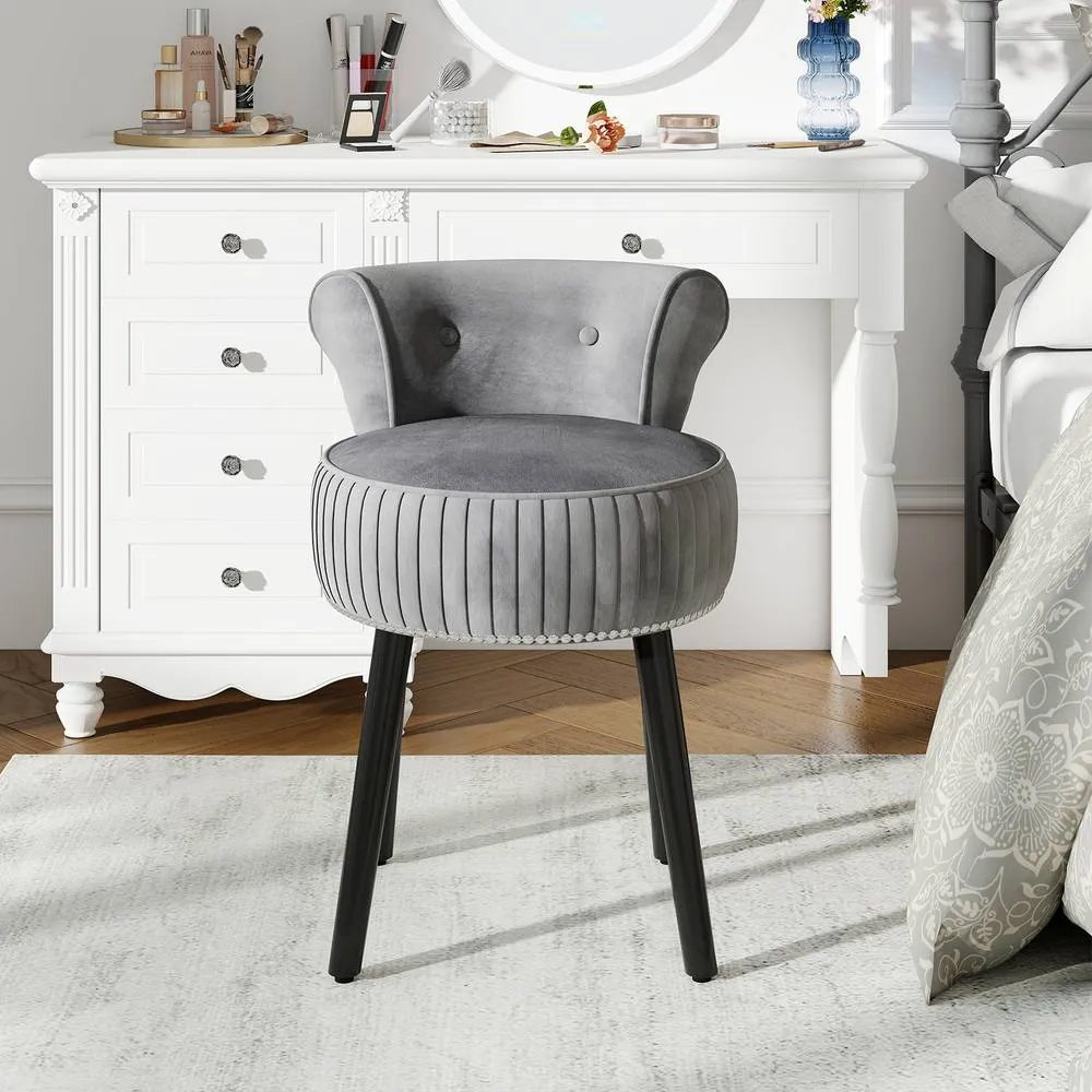 Costway Velvet Vanity Stool w/Tufted Back Upholstered Vanity Makeup Chair in Grey 5