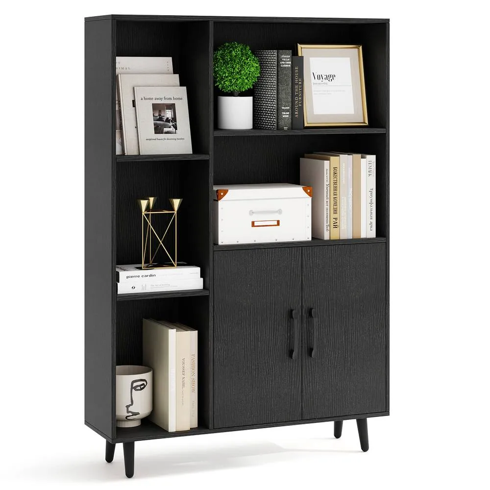 Costway Bookcase 119 cm Floor Bookshelf w/ 5 Open Compartments in Black 3