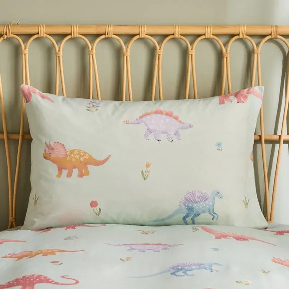 Pastel Dino Polycotton Duvet Cover & Pillowcase Set 4