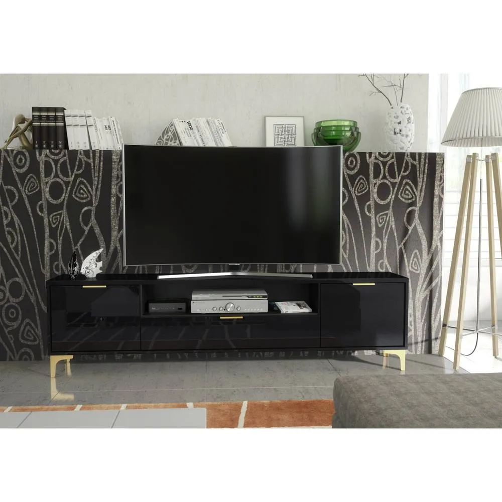 Creative Furniture Goldline Gloss TV Unit 200cm - Glossy Black 5