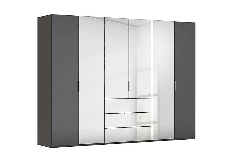 Formes 6 Door Bifold Combi Wardrobe with 2 Glass Doors and 4 Mirror Doors - Graphite/Basalt Front