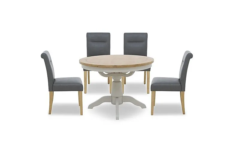 Lewis Round Pedestal Butterfly Extending Dining Table and 4 Roll Back Faux Leather Chairs - Dark Grey