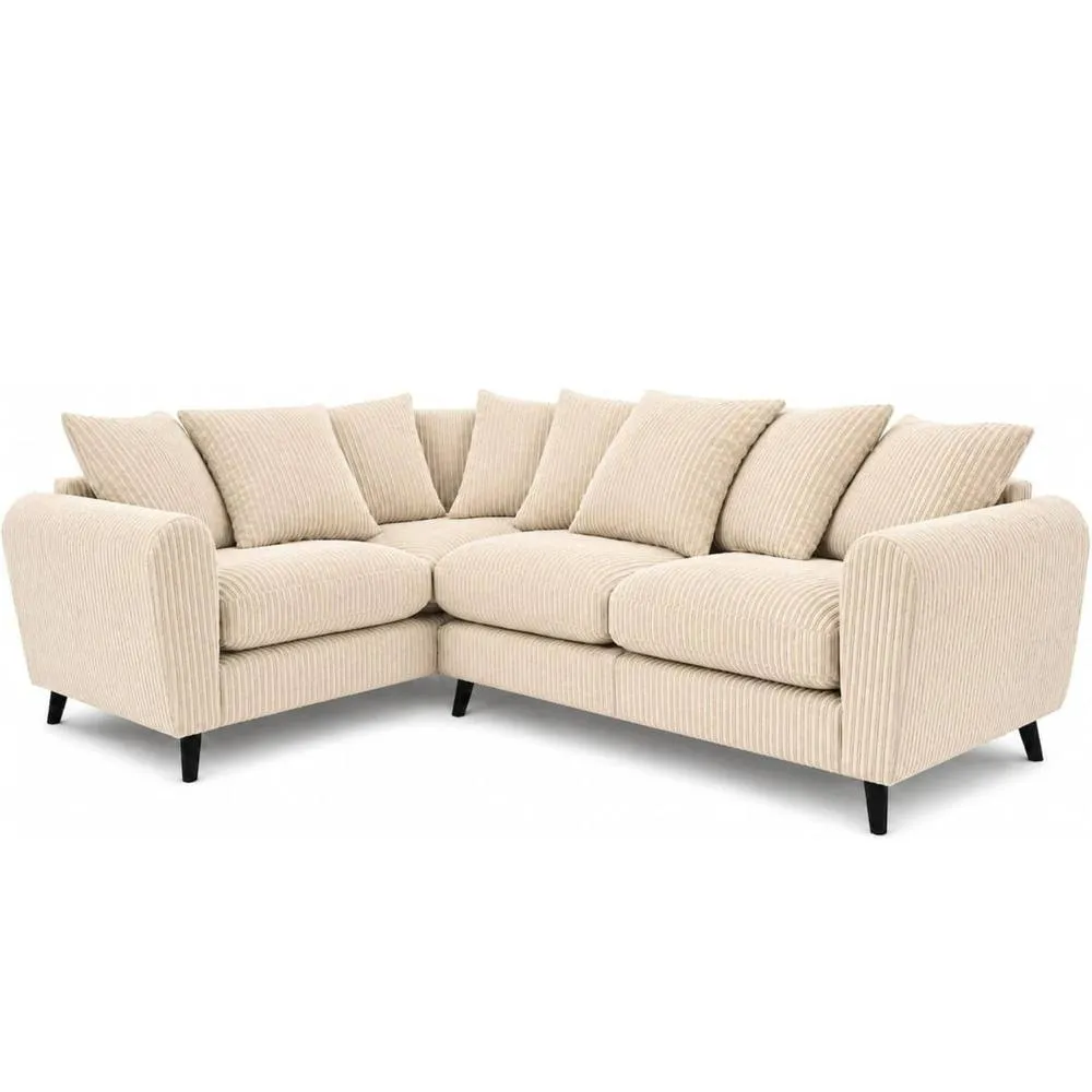 Bliss Furniture Harlow Jumbo Cord Left Hand Dual Arm Corner Sofa, Modern Design Cream