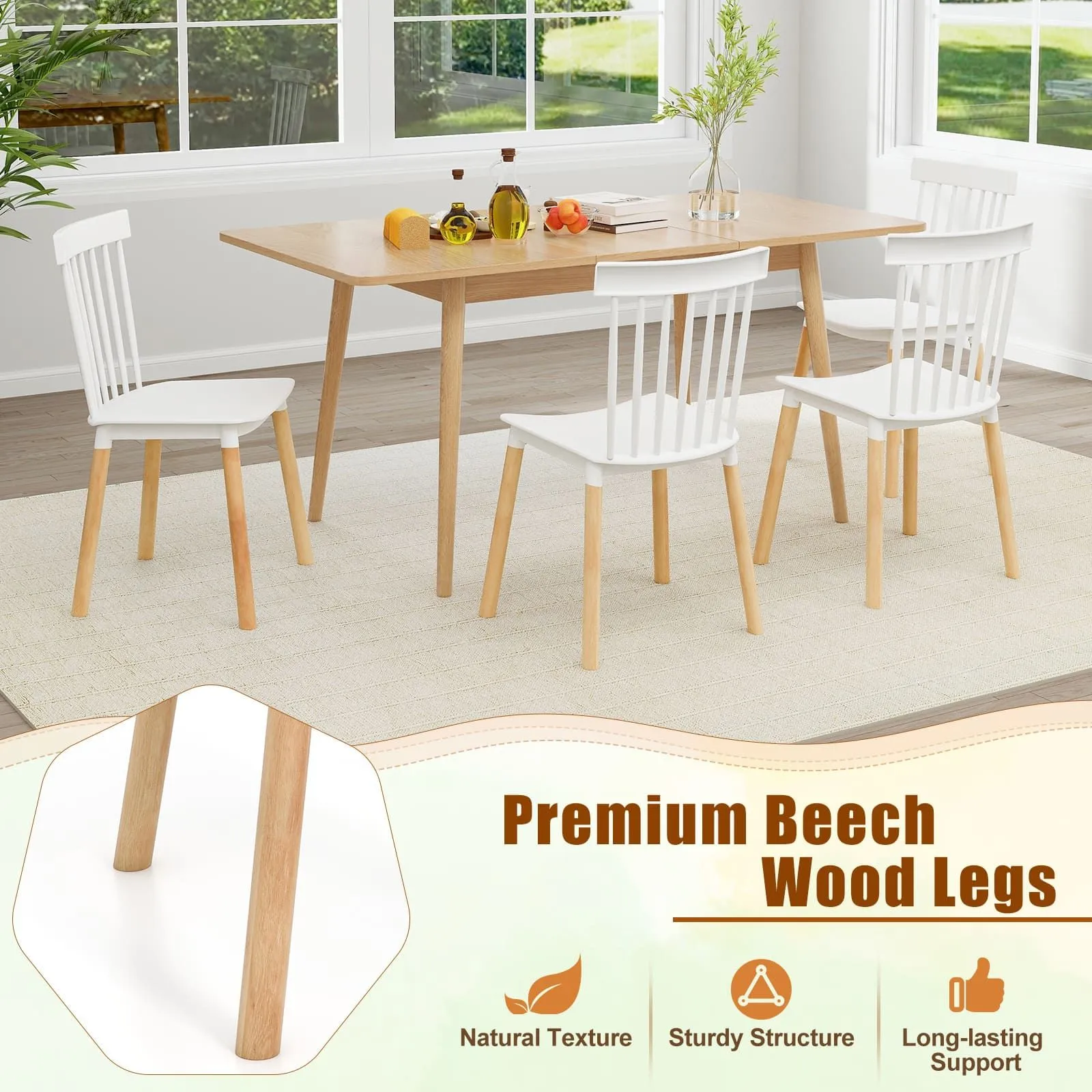 Costway Set of 4 Windsor Dining Chairs Kitchen Armless Side Chairs-White in White 4