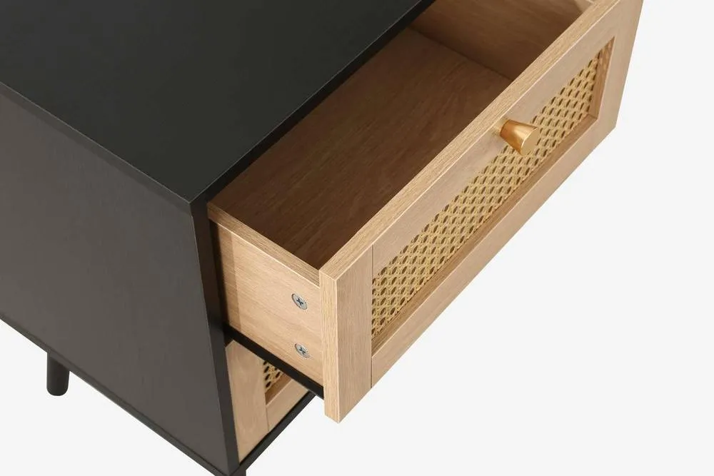 Birlea Pair of Bedside 2 Drawer Cabinet Rattan Croxley Side Table Black 6