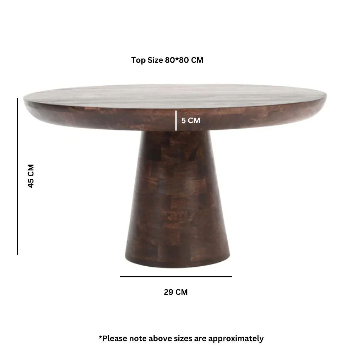 IH Design Natural Solid Dark Mango Wood Round Coffee Table in Brown 5
