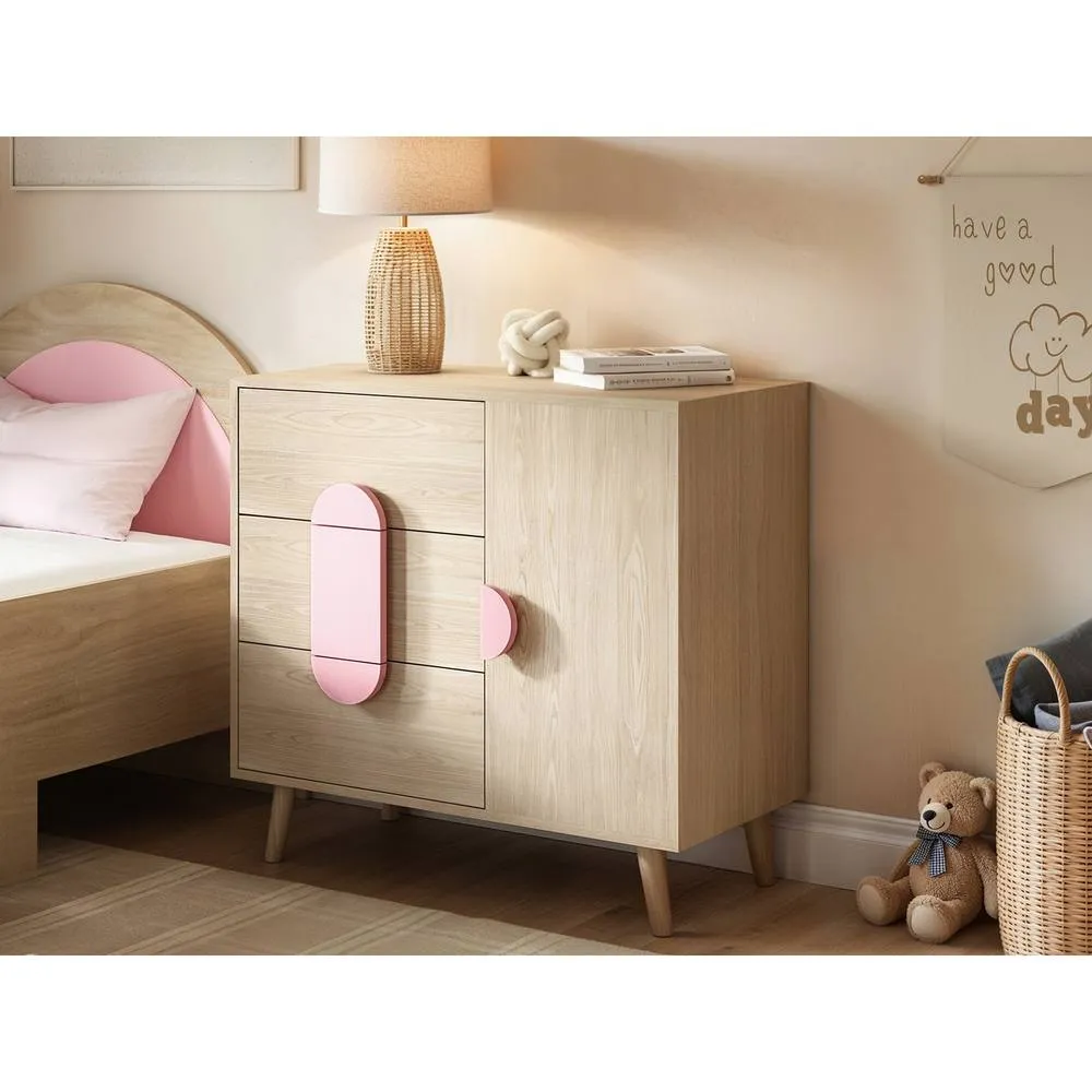 Flair Noah Chest of Drawers Oak in Pink 1