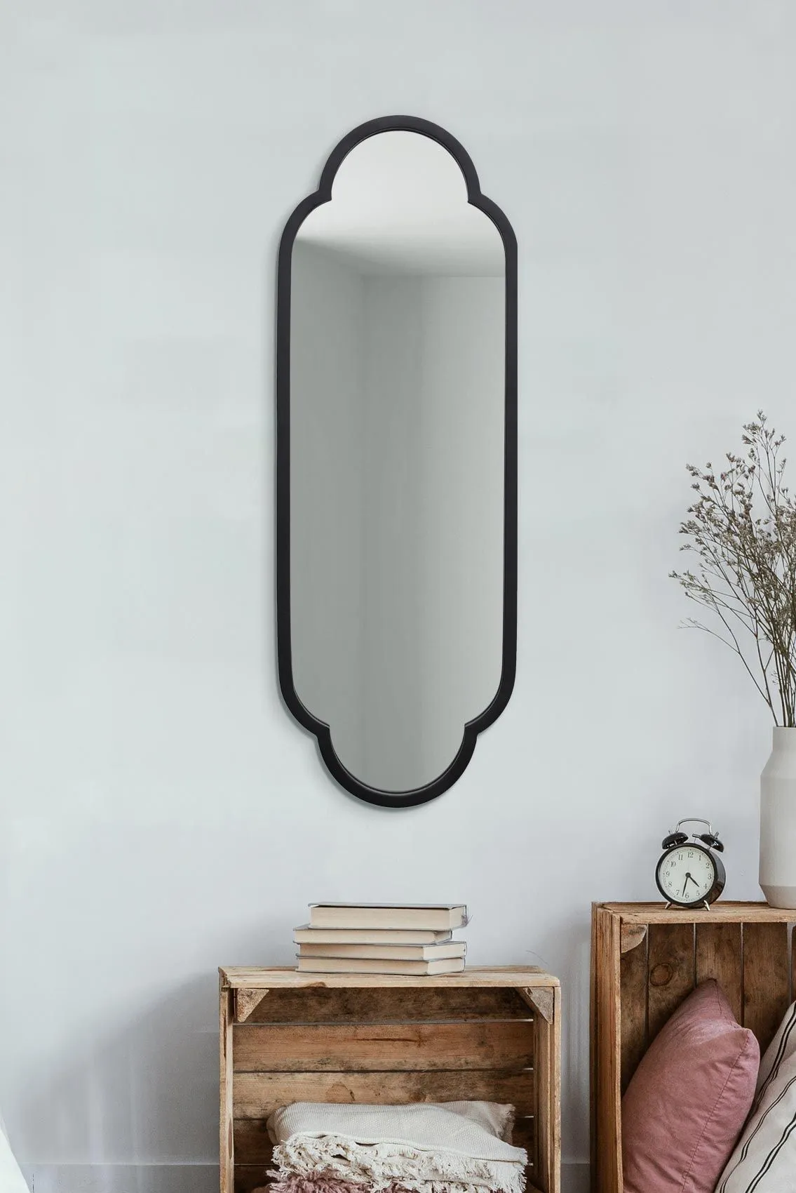 MirrorOutlet Black Metal Framed Double Arched Oval Wall Mirror 102 X 35.5CM