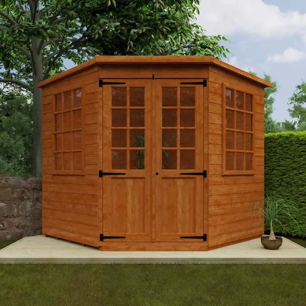 Buttercup Farm 7 x 7 Feet Pentagon Cornerhouse 12mm Shed - Solid Wood/Softwood/Pine in Burnt Orange 2
