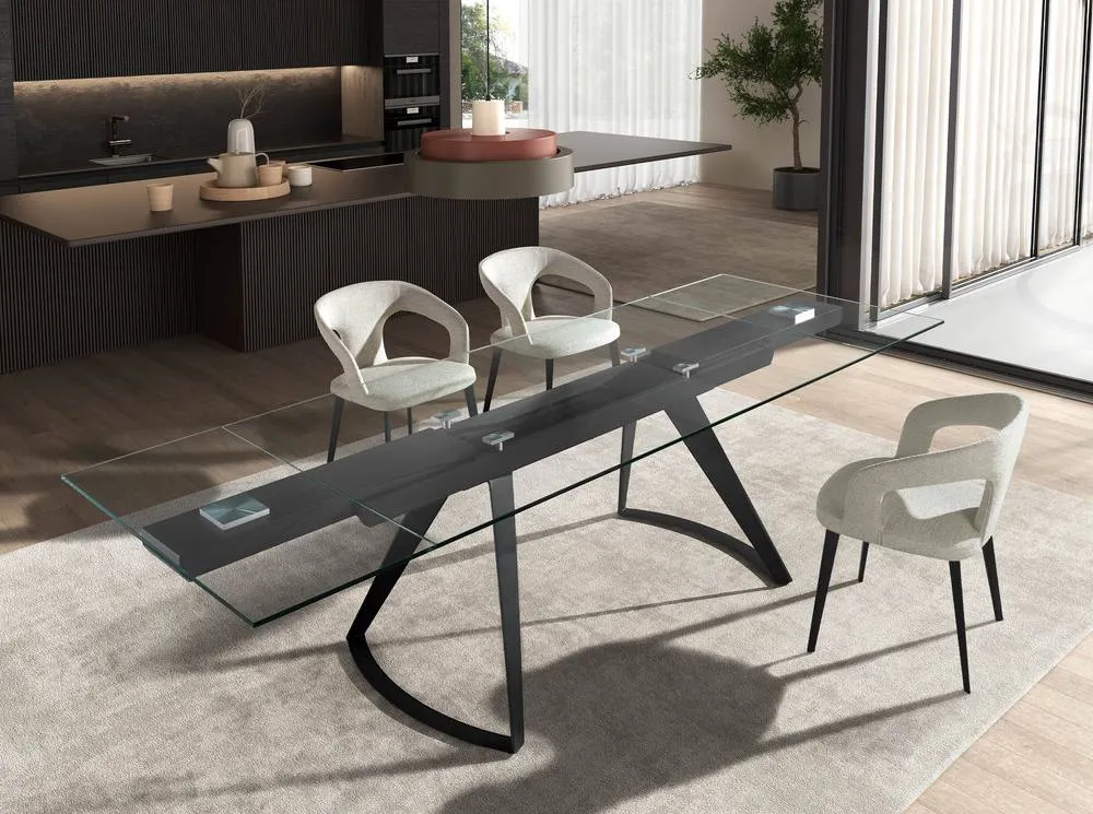 Angel Cerda Rectangular Extendable Dining Table - Tempered Glass in Black 3