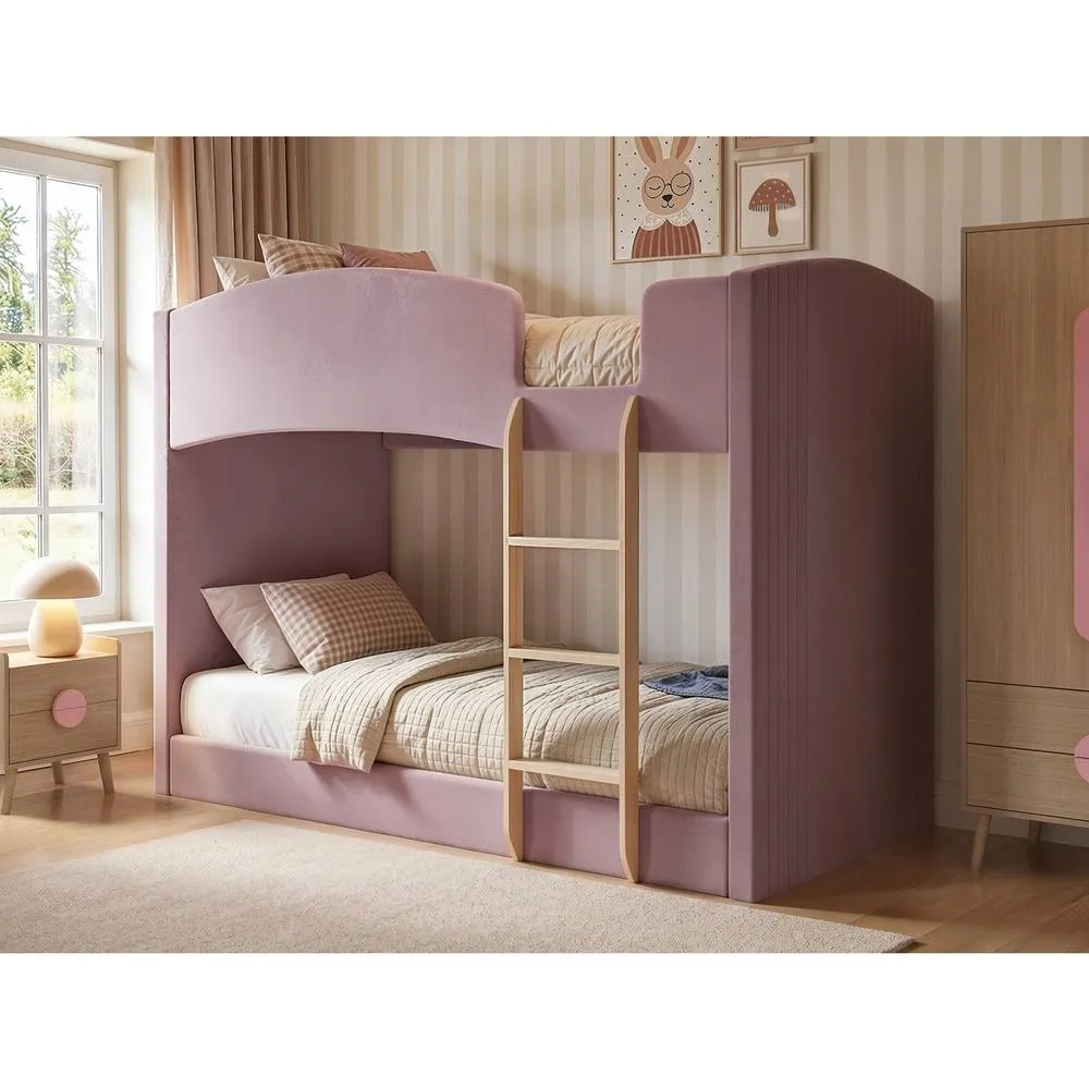 Flair Zoey Upholstered Bunk Bed Pink Velvet