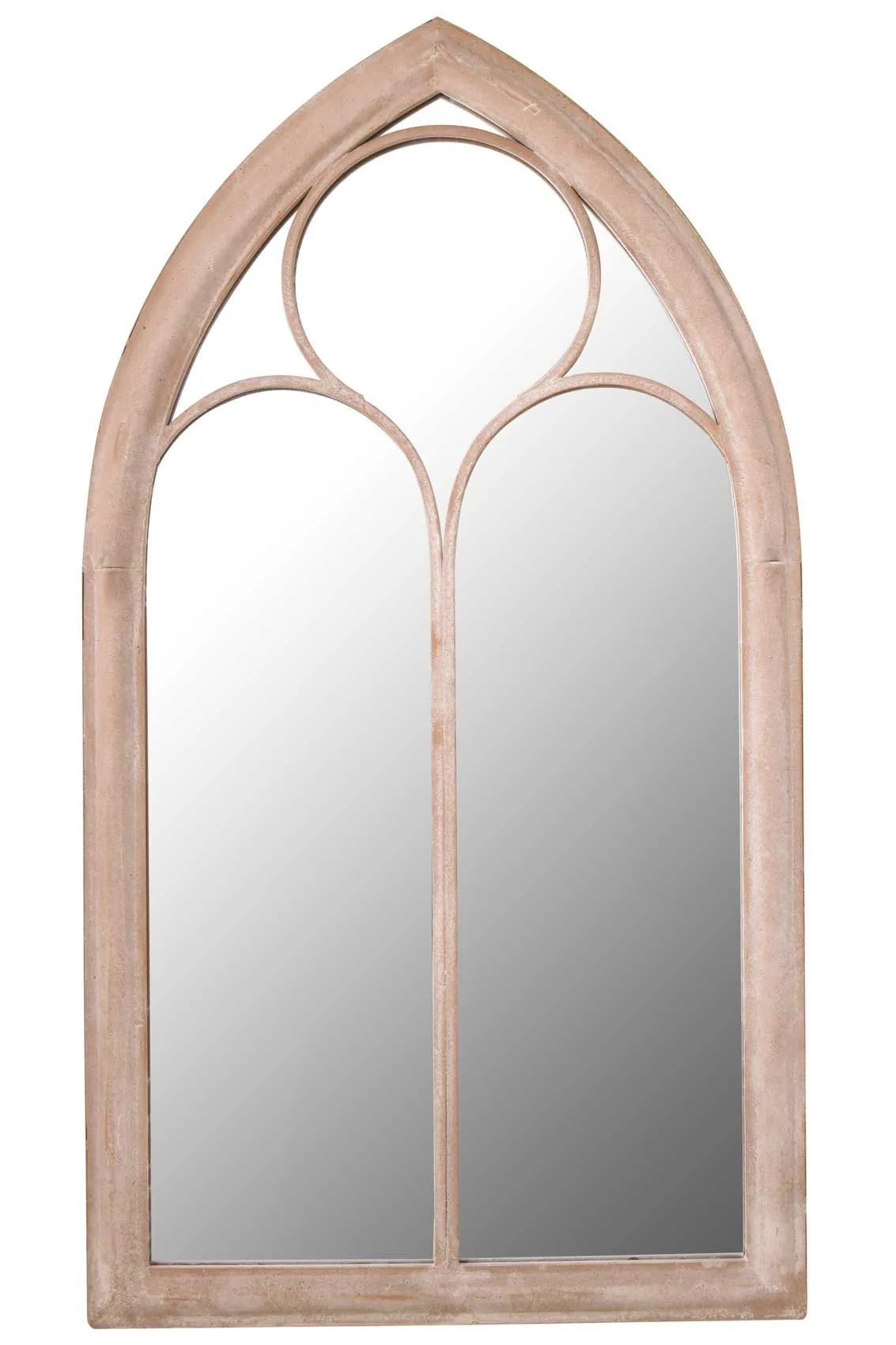 MirrorOutlet Rustic Metal Chapel Arched Wall Mirror Stone Colour (111CM X 61CM) in Beige 3