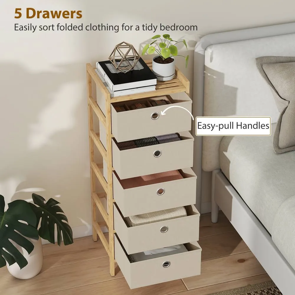 HOMCOM Chest of Drawers, Drawers Dresser with Bamboo Frame in Cream 4
