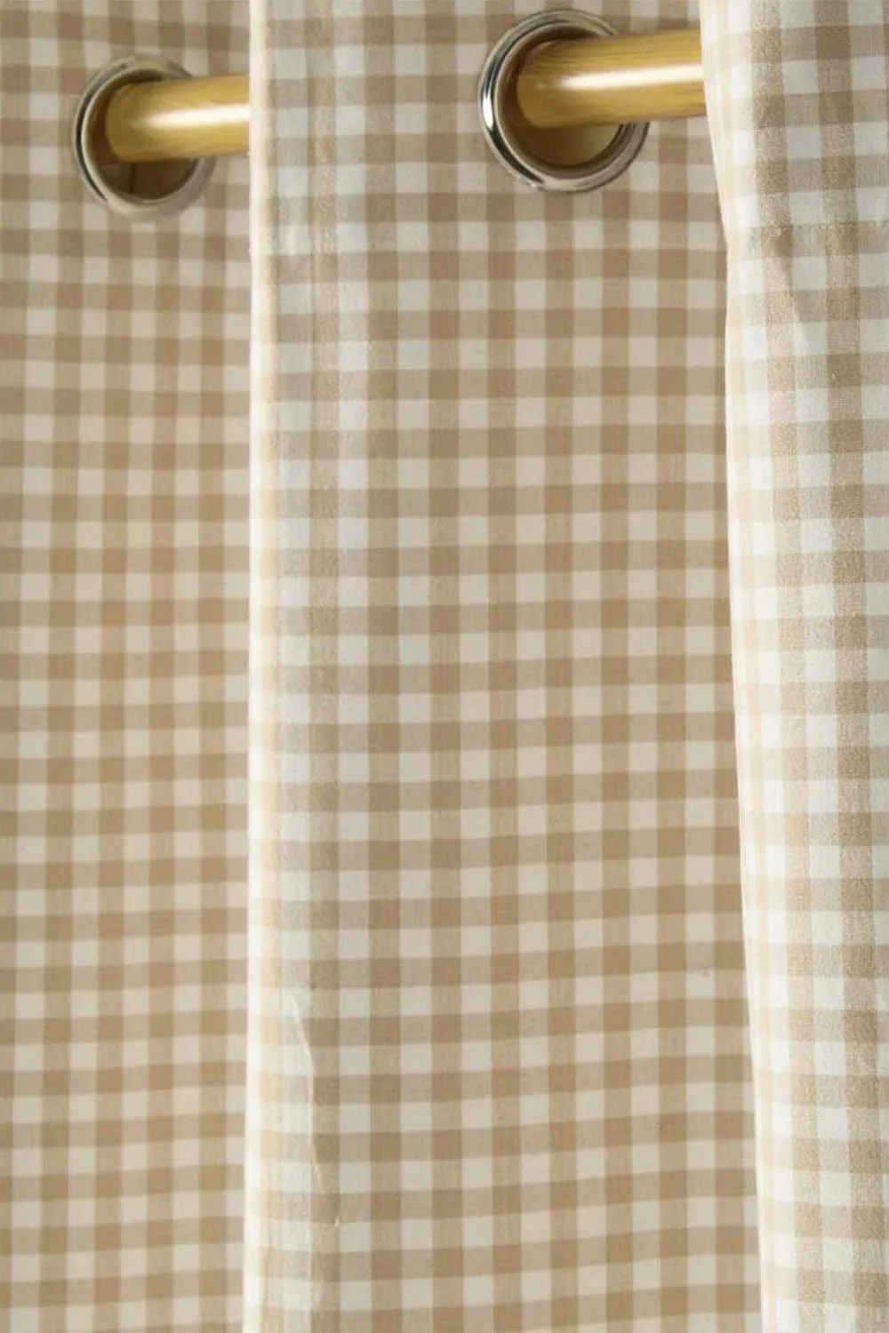 Homescapes Cotton Gingham Eyelet Curtain Pair in Beige 2