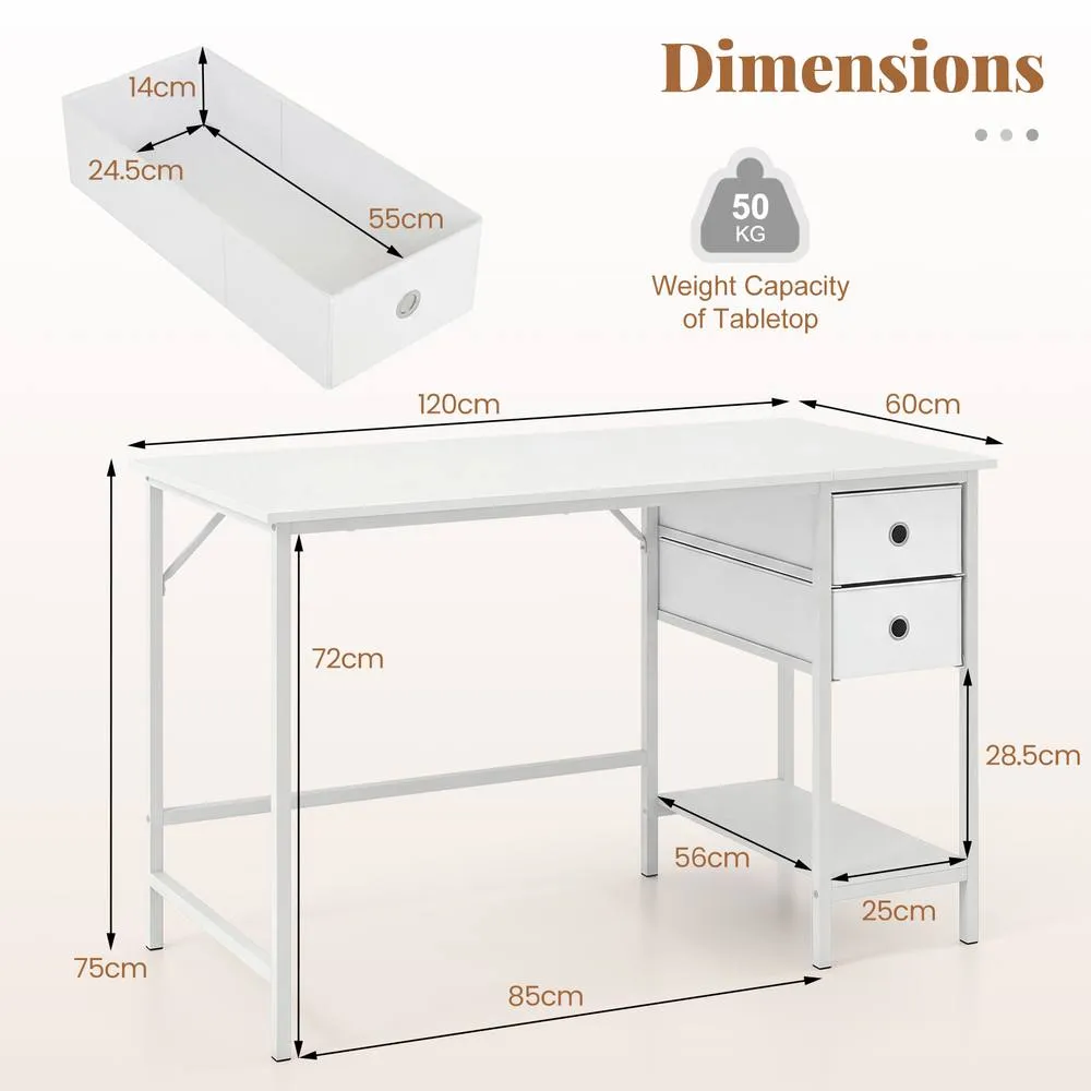 Costway Home Office Desk Modern Computer Workstation w/2 Drawers Writing Desk in White 2
