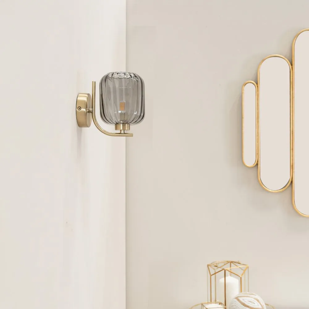 ValueLights Amelie Pair of Gold Stem Single Ribbed Glass Lamp Wall Light 5