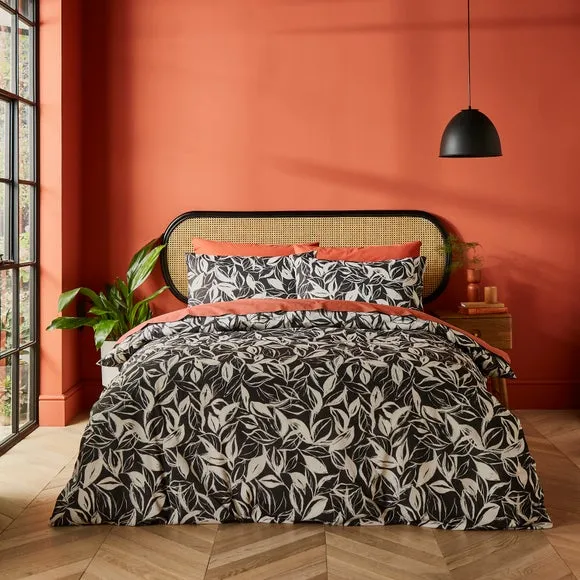 Sketched Leaf 144 Thread Count 100% Cotton Reversible Duvet Cover & Pillowcase Set 1