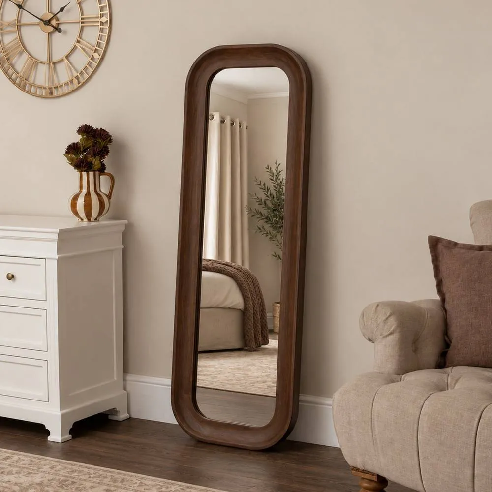 Melody Maison Dark Walnut Wood Rectangular Full Length Wall Mirror - 142cm x 50cm in Brown
