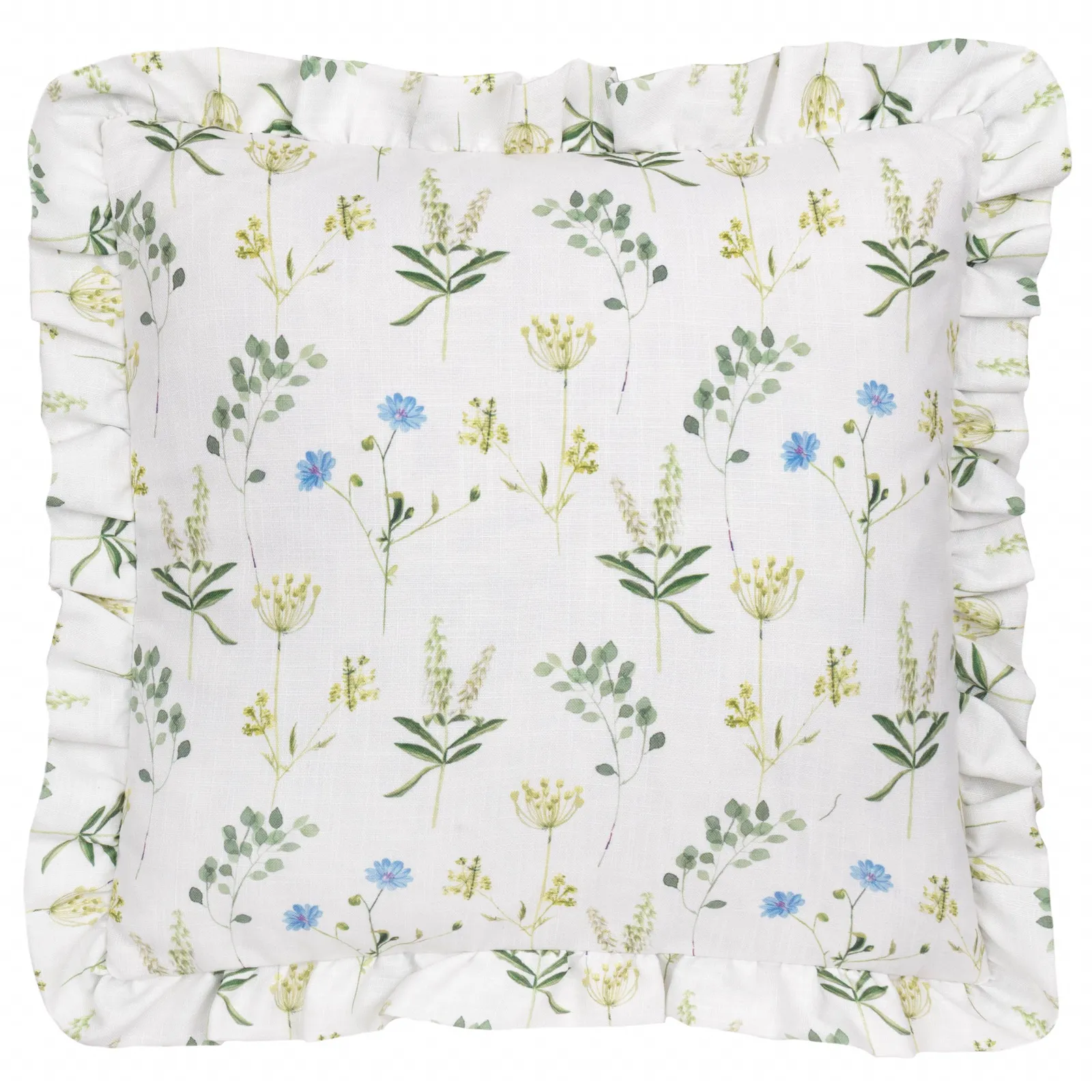 Wylder Meadow Ruffle Floral Cushion in Blue 2