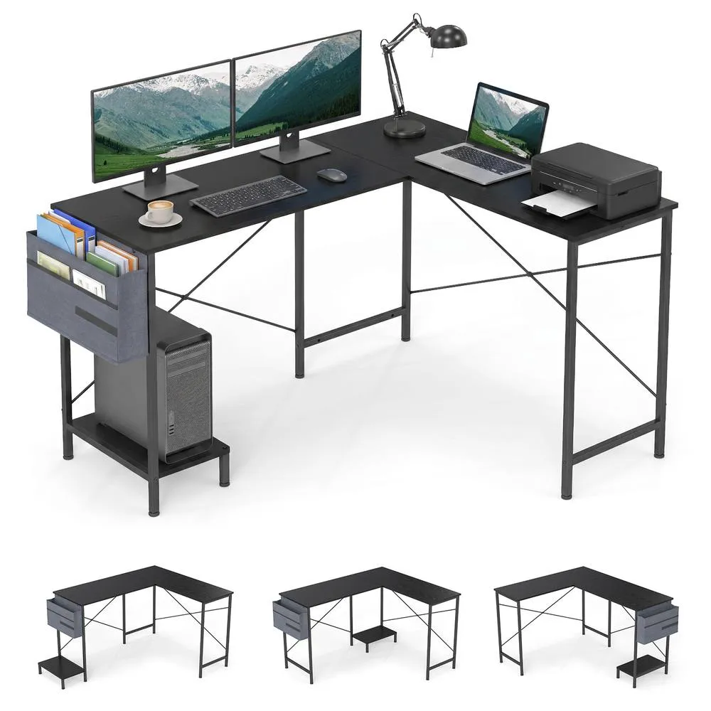 Costway L Shaped Office Desk with Drawer Reversible Corner Computer Desk with CPU Stand in Black