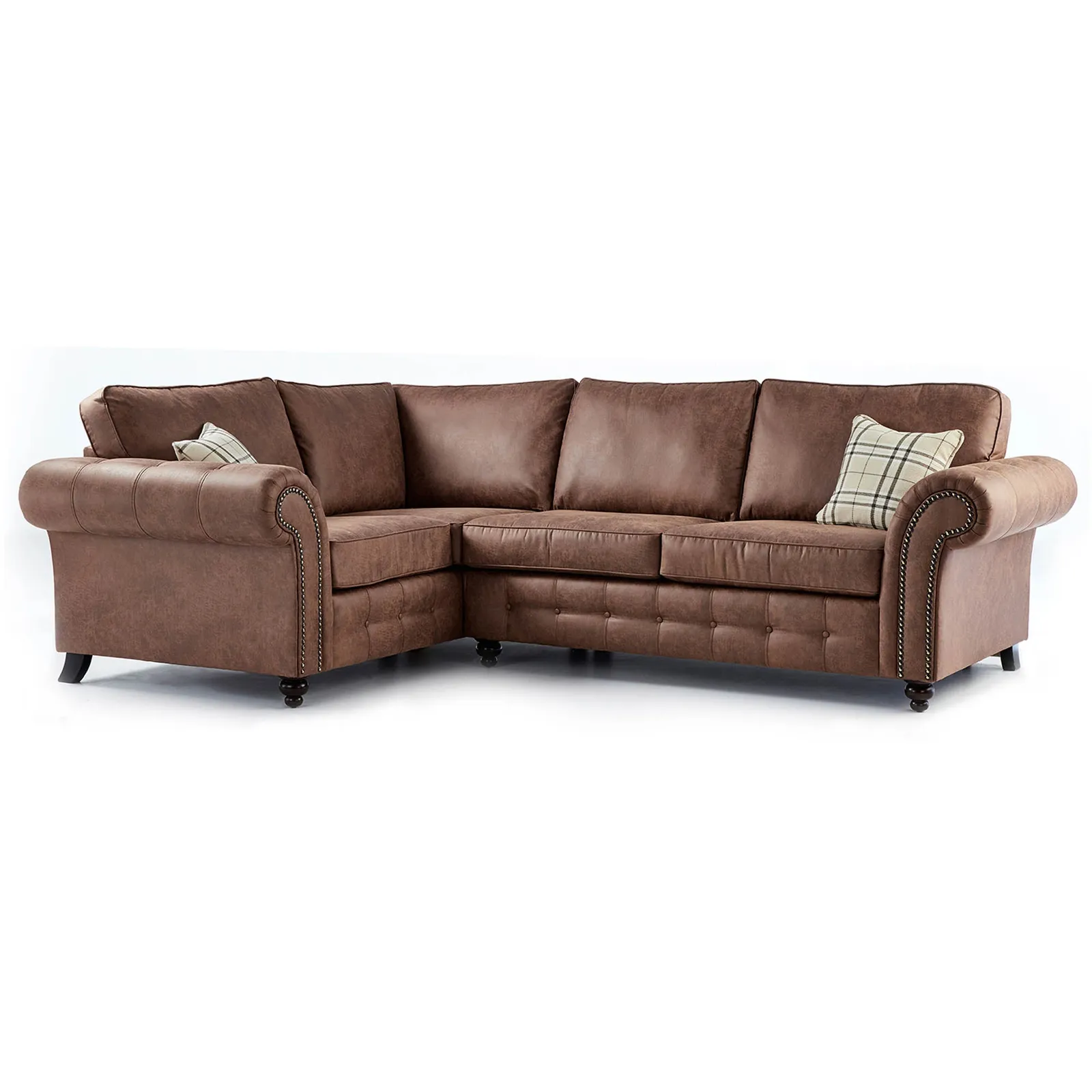 Oakland Left Hand Faux Leather Corner Sofa Brown