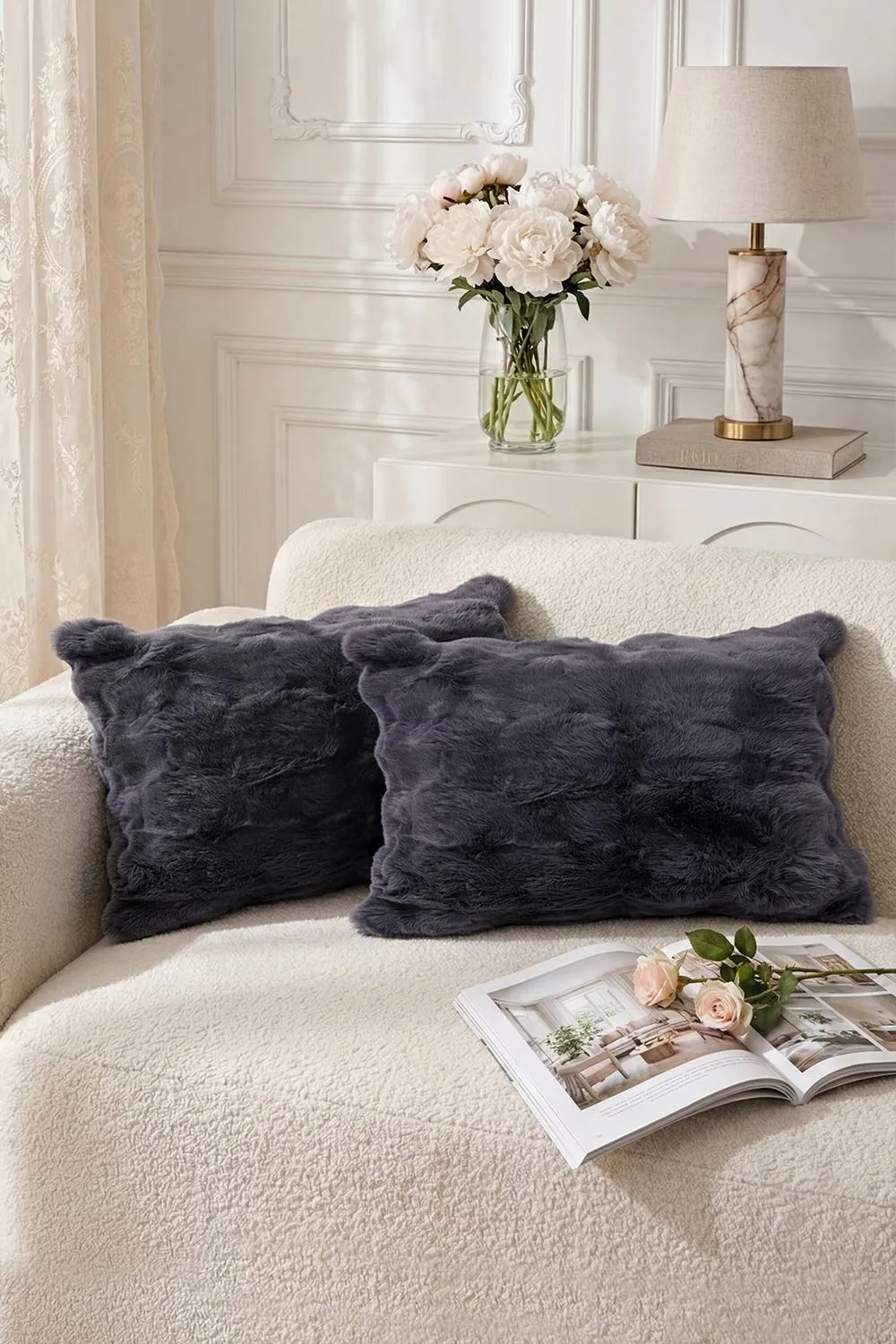 Living and Home Plush Throw Pillow Cover Pillowcase in Dark Grey