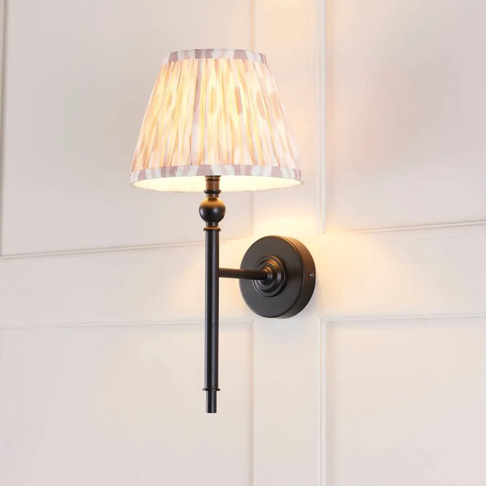 Netlighting Lille Matt Black Wall Light Fabric Ikat Shade 20cm B22 3