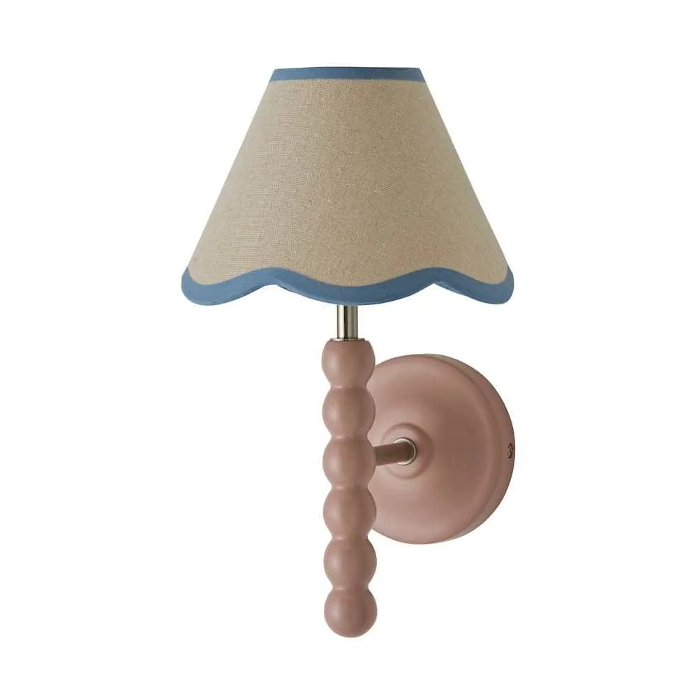 ValueLights Bobbins Rose Pink Wall Light with Linen Trim Lamp Shade & LED Bulb in Pale Blue 6