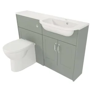 Deccado Padworth Willow Green Slimline Fitted Vanity & Toilet Pan Unit Combination with RH Basin - 1200mm 2