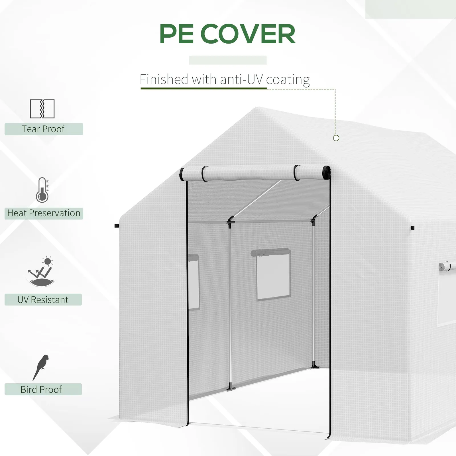 OUTSUNNY Tunnel Greenhouse W/ UV-resistant PE Cover, Wide Door, 2 x 3(m) in White 4